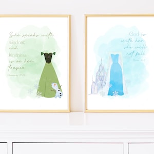 Ice Princess Scripture Set | Nursery Theme | Little Girl Room Art | Princess Bedroom | Watercolor Prints| Proverbs 31 Bible Verse Quotes
