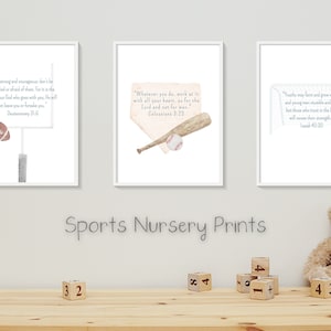 Christelijke sportkwekerijset | Jongen kinderkamer decor | Schrift Sportkunst | Muurkunst voor kinderen | Honkbaldecor | Voetbaldecoratie | Voetbal decor