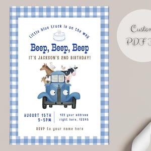 Uitnodiging voor verjaardagsfeestje kleine blauwe vrachtwagen | Digitale download | Kinderfeestje | Verjaardagsthema jongen | Vrachtwagens | Voertuigen