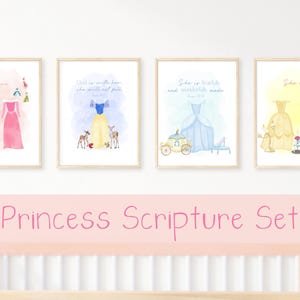 Princess Theme Nursery Prints | Cinderella | Belle | Aurora | Snow White | Little Girls Room Decor | Fairytale | Scripture Verse Art