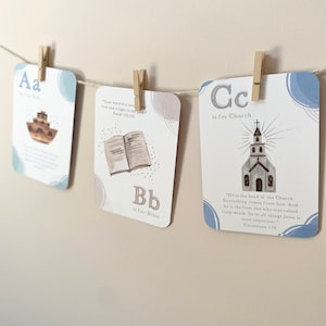 Scripture Alphabet Flash CardsBible Learning for KidsMemory Verse CardsNeutral Kids Room DecorABC Preschool Cards SetHomeschool ABC Set image 9