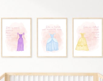 Ensemble de chambre d'enfant personnalisé Écriture princesse | Thème chambre de bébé fille | Décoration pour chambre de petite fille | Impressions princesse | Chambre Princesse | Impressions pastel