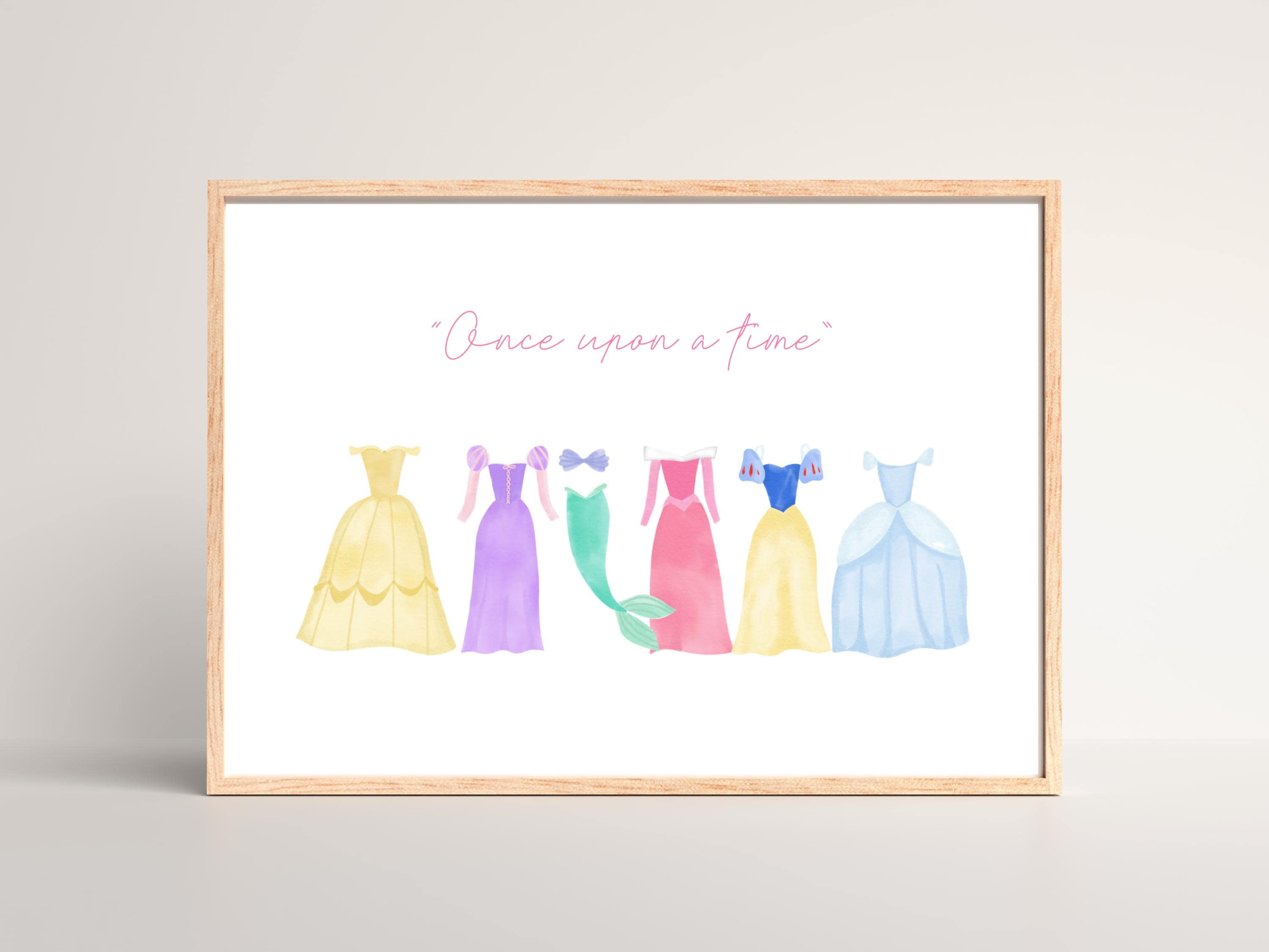 Pink Script Once Upon a Time | Baby Girl Nursery | Little Girl Room Theme | Princess Decor | Princess Art | Ariel | Belle | Rapunzel