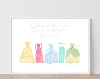 God is within her, she will not fall | Baby Girl Nursery | Little Girl Room Theme | Princess Decor | Pastel Princess Art | Psalm 46:5