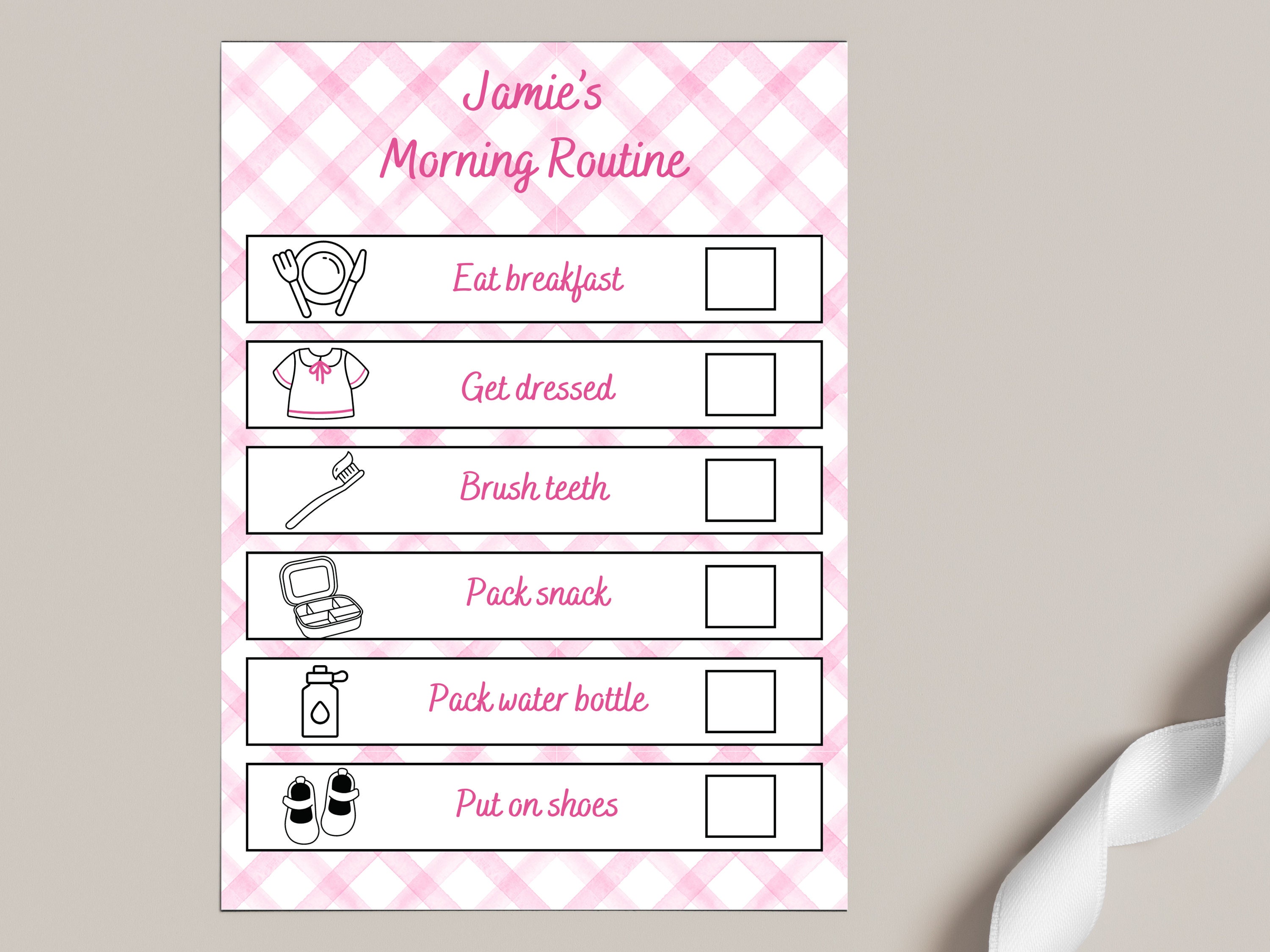 Prepppy Morning Routine Morning Routine Printable | Back to School | Pink Preppy School Decor ...