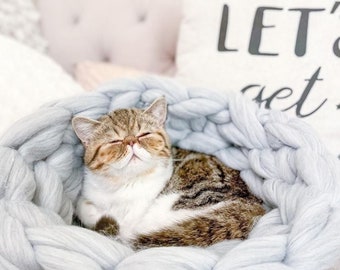 Warm and cozy sleeping place bsh cat bed Cat House Indoors cat bowl Maine coon sleeping place Woollen chunky knits pet bed