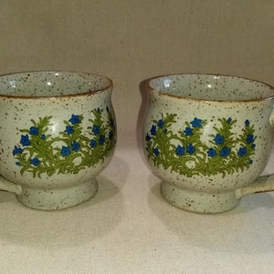 Vintage, Speckled, Blue Floral Mugs (2)