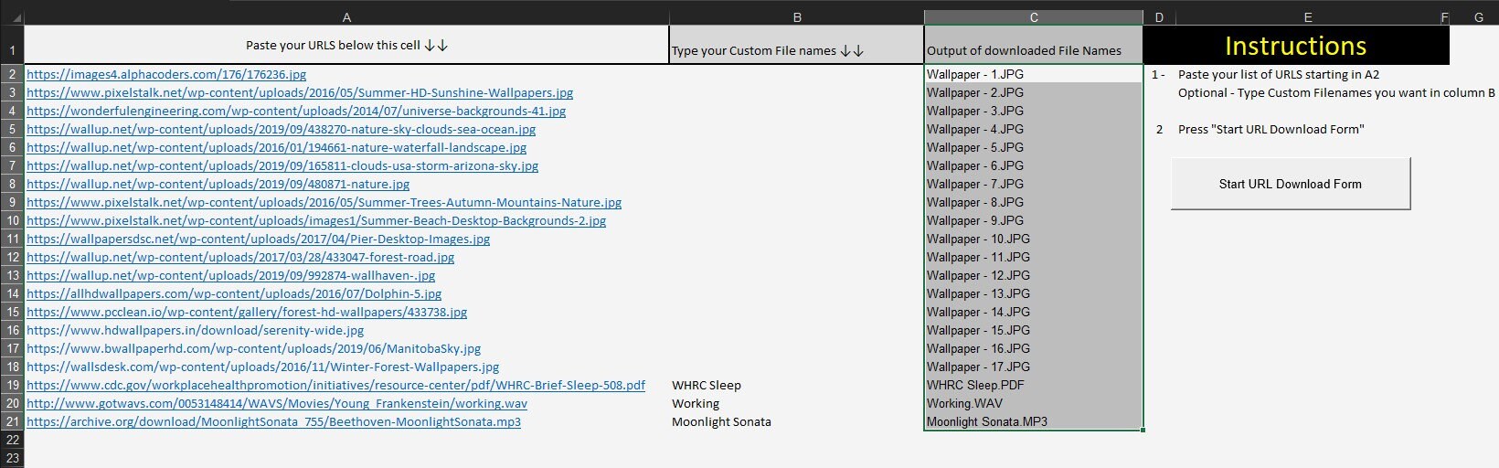 Excel bulk url to file downloader and renamer etsy