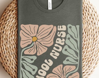 School Nurse Shirt, Boho Floral Nurse Tee, Retro Wildflower T-Shirt