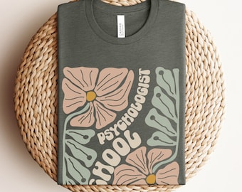 Boho Floral School Psychologist T-Shirt Retro School Counselor Tshirt Wildflower School Psychologist Shirt First Day of School Therapist Tee