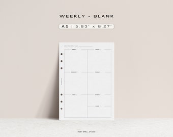 Weekly Planner A5 Printable Inserts WO1P Week on One Page Week at a ...