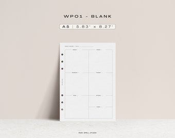 Weekly Planner, A5 Printable Planner Inserts, Blank Weekly Overview, Week At-a-Glance, Minimalist Planner, Weekly Agenda, Week on One Page