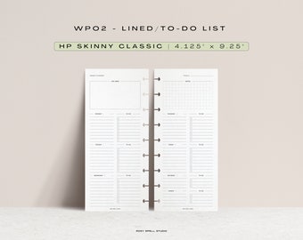 Weekly Planner on 2 Pages, Notes and To-Do List, Skinny Classic HP Printable Planner Inserts, Student Schedule, Academic or Work Agenda