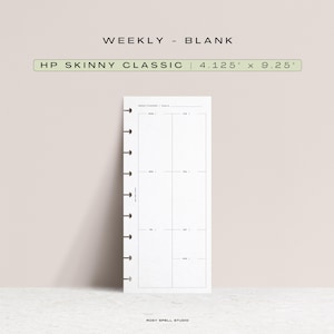 Weekly Notes and Overview, HP Skinny Classic Printable Planner Inserts, Happy Planner Inserts, Blank Layout, Weekly Agenda, Discbound Refill