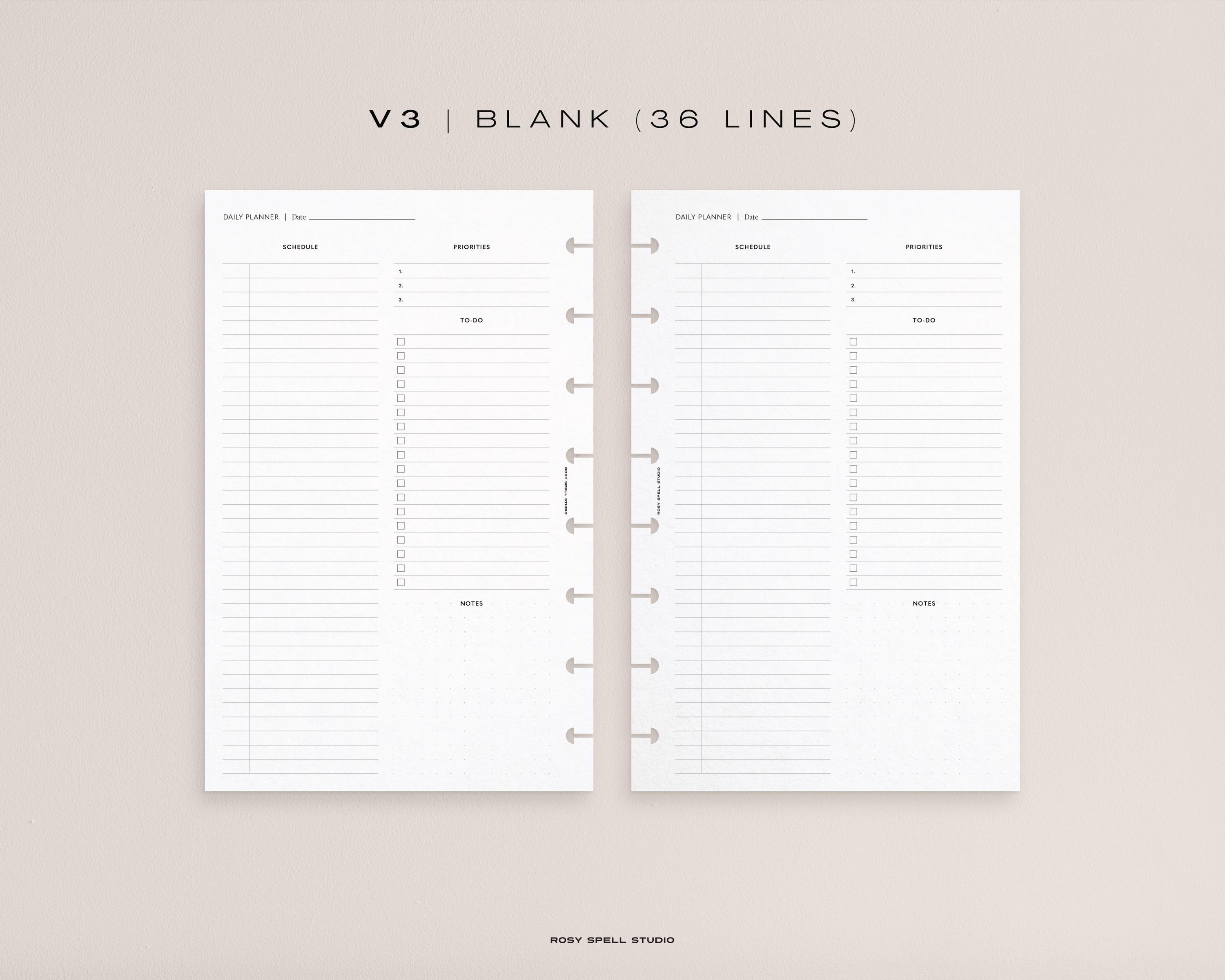 Daily Planner, HALF Printable Planner Inserts, Undated Half Letter Day ...