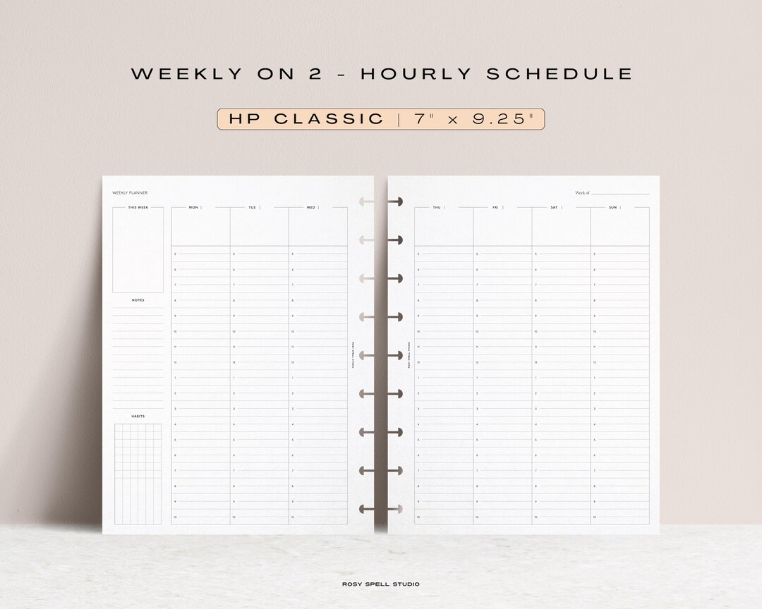 HP Classic Weekly Hourly Schedule, Weekly Planner on 2 Pages, Habit ...