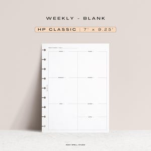 Blank Weekly Overview, HP Classic Printable Planner Inserts, Week on One Page, Weekly Schedule, Minimalist Planner, Happy Planner Pages