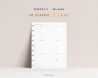 Leere Wochenübersicht, HP Classic druckbare Planereinlagen, Woche auf einer Seite, Wochenplaner, minimalistischer Planer, Happy Planner Seiten
