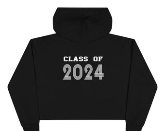 Sweat à capuche court - Classe 2024 - Imprimé dans le dos, Graduation 2024, Sweat à capuche court Classe 2024, Senior 2024, Sweat à capuche pour seniors 2024, Crop Graduation