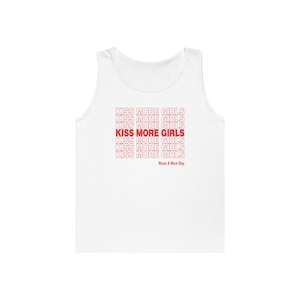 Unisex Heavy Cotton Tank Top - Kiss More Girls Tank, WLW, Sapphic, Lesbian Tank, Funny Lesbian Tank, Lesbian Visibility