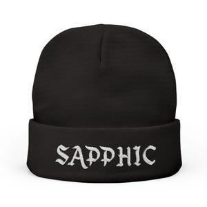 Geborduurde gebreide muts - lesbische muts, sapphic muts, WLW, sapphic, leuk, schattig, cadeaus
