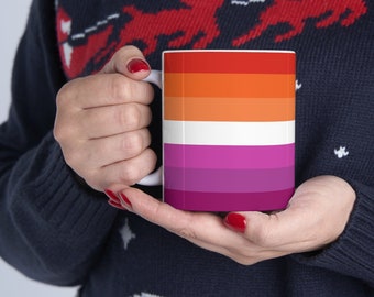 Ceramic Mug 11oz - Lesbian Flag Mug - Lesbian Mug, Lesbian Pride Mug, Pride Mug, Sapphic Mug, WLW Mug, Lesbian Gifts, Lesbian Decor