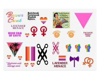 Lesbian and LGBT Sticker Sheet - Lesbian Stickers, Lesbian Journaling, Sapphic, WLW, Gifts, Protest, Resist, Gay Gifts