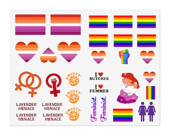 Lesbian and LGBT Sticker Sheet, WLW, Sapphic, Lesbian Sticker Bomb, Lesbian Gifts, Pride, lgbtq, Lesbian Journal, Journaling Stickers