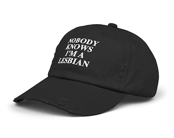 Unisex Distressed Cap - Lesbian Cap - Lesbian Distressed Cap, Lesbian Gifts, Lesbian Things, Sapphic Hat, WLW Cap, Funny Lesbian Gift