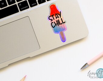 Stay Chill Sticker, Ice Cream Sticker, Car Sticker, Laptop Sticker, Water Bottle Sticker, Holographic, Planner Sticker, Journal Stickers,