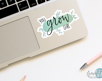 Pegatina de chica de crecimiento, pegatina de flores, pegatina de coche, pegatina de computadora portátil, pegatina de botella de agua, pegatina de vinilo, pegatina de planificador, pegatinas de diario,