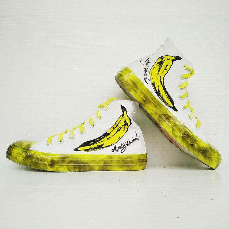 Hand Painted Yellow Vintage/retro/high Top Canvas Shoes/street - Etsy
