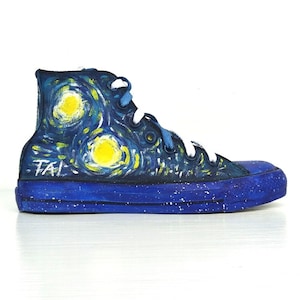 Van Gogh Style/Hand-Painted Graffiti/High Top Canvas Shoes/Painted Artistic Shoes.