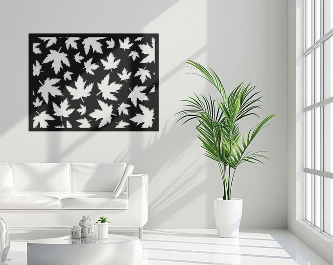 Maple Metal Wall Art Decor, Weatherproof Metal Panel, Modern Patio Screen, AC Unit Cover, Custom Stair Barrier