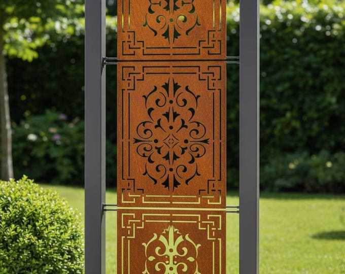 Recycled metal art sculpture, eco-friendly wall panel, custom outdoor metal fence topper insert, decorative garden screen