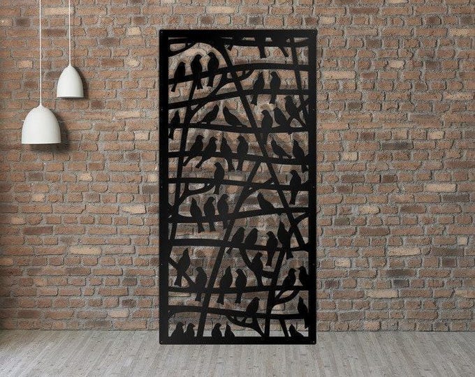 Aluminum Privacy Screen: Birds on Branches, Indoor/Outdoor Panel