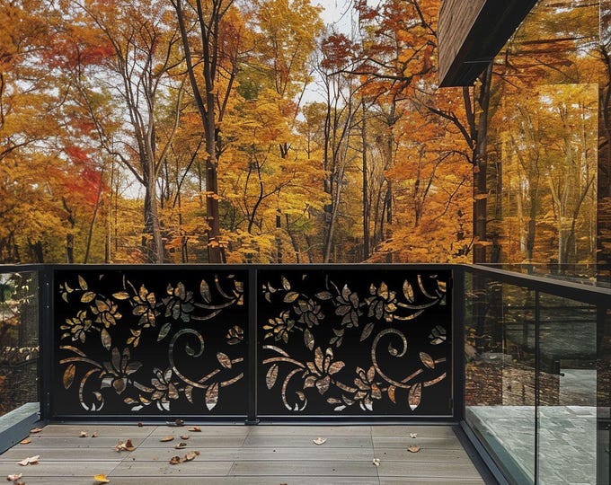 Floral Aluminum Privacy Panel: Balcony Railing, Metal Screen Art