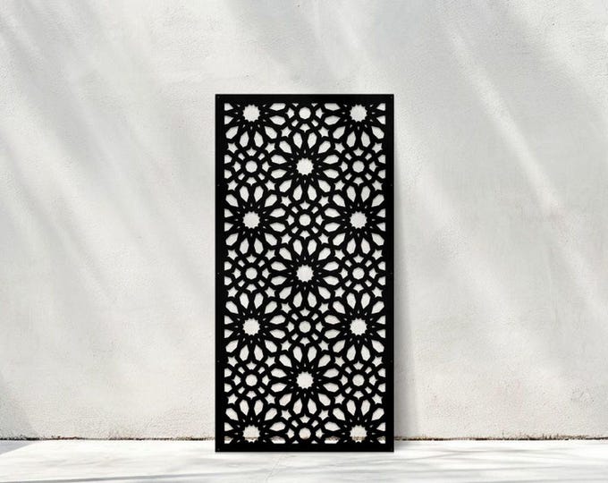 Weather-resistant metal privacy screen, geometric outdoor decor, custom garden fence topper panel insert