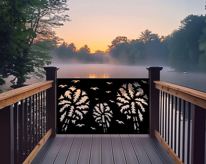 Aluminum Palm Tree Privacy Screen, Rustic Metal Fence Topper