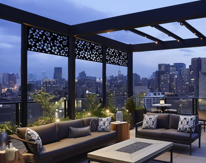 Modern Metal Privacy Screen Panel, Decorative Garden Fence Insert