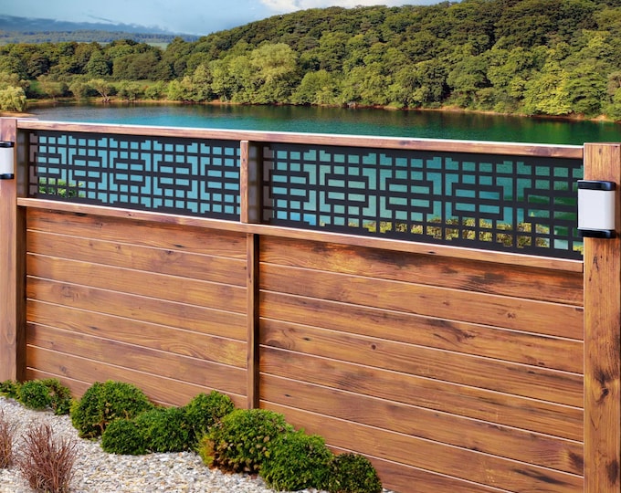 Fence Topper Panels with Rectangle Cutouts, Outdoor Metal Inserts for Garden Privacy, Decorative Aluminum Screen Panel