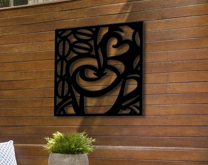 Minimalist Coffee Metal Wall Art, Laser Cut Aluminum Panel