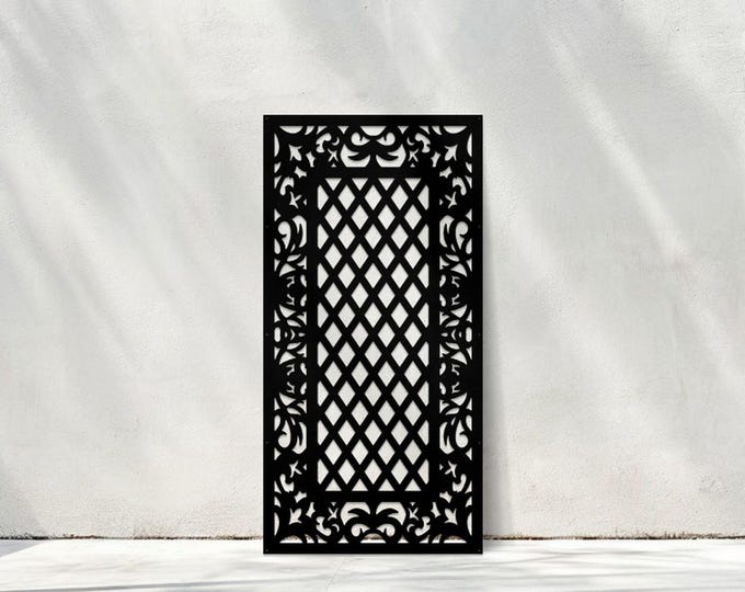 Custom metal privacy screen, decorative garden panel, outdoor art, modern steel fence paneling insert