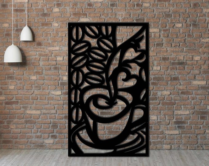 Coffee Bar Metal Wall Art: Laser Cut Panel, Minimalist Decor