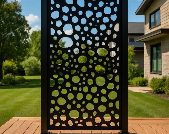 Cutout Aluminum Privacy Screen, Modern Patio Divider, Metal Wall Art