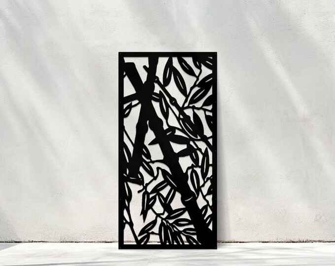 Bamboo Laser Cut Metal Privacy Screen, Modern Fence Topper