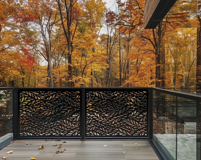Leaf Design Metal Privacy Screen, Outdoor Wall Art, Modern Decor