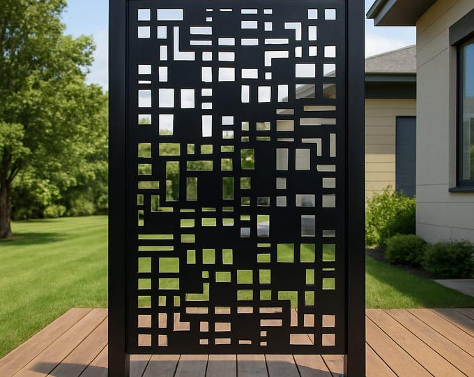 Modern Metal Privacy Screen, Weatherproof Steel Wall Art, Garden Decor