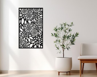 Floral Metal Privacy Screen, Garden Wall Art, Balcony Decor