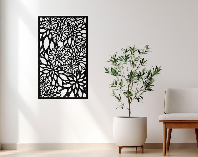 Floral Metal Privacy Screen, Garden Wall Art, Balcony Decor